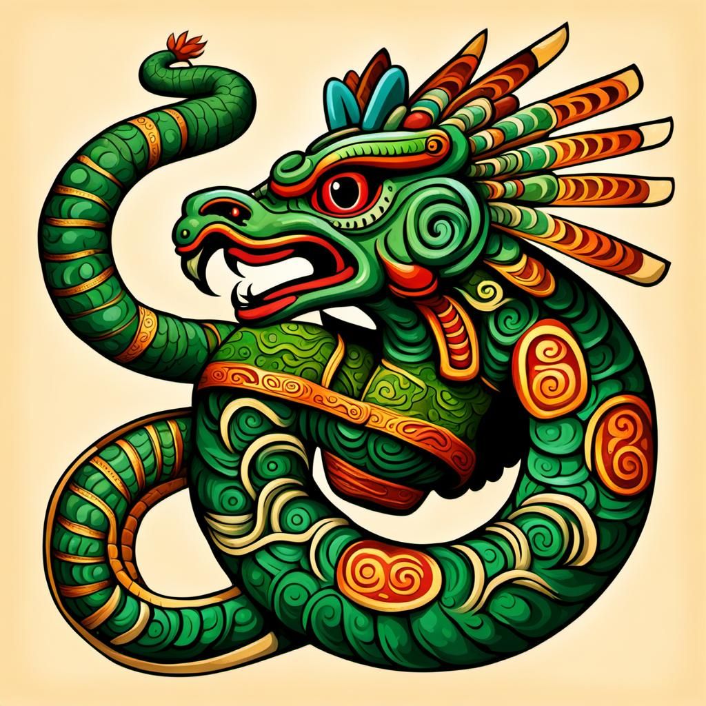 Quetzalcoatl Serpent in Neo-Primitivism Style