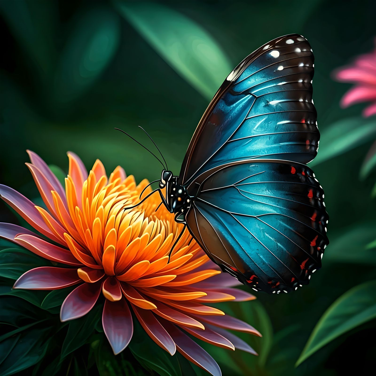 Bioluminescent Blue Morpho Butterfly in Hyper-Detailed Garde...