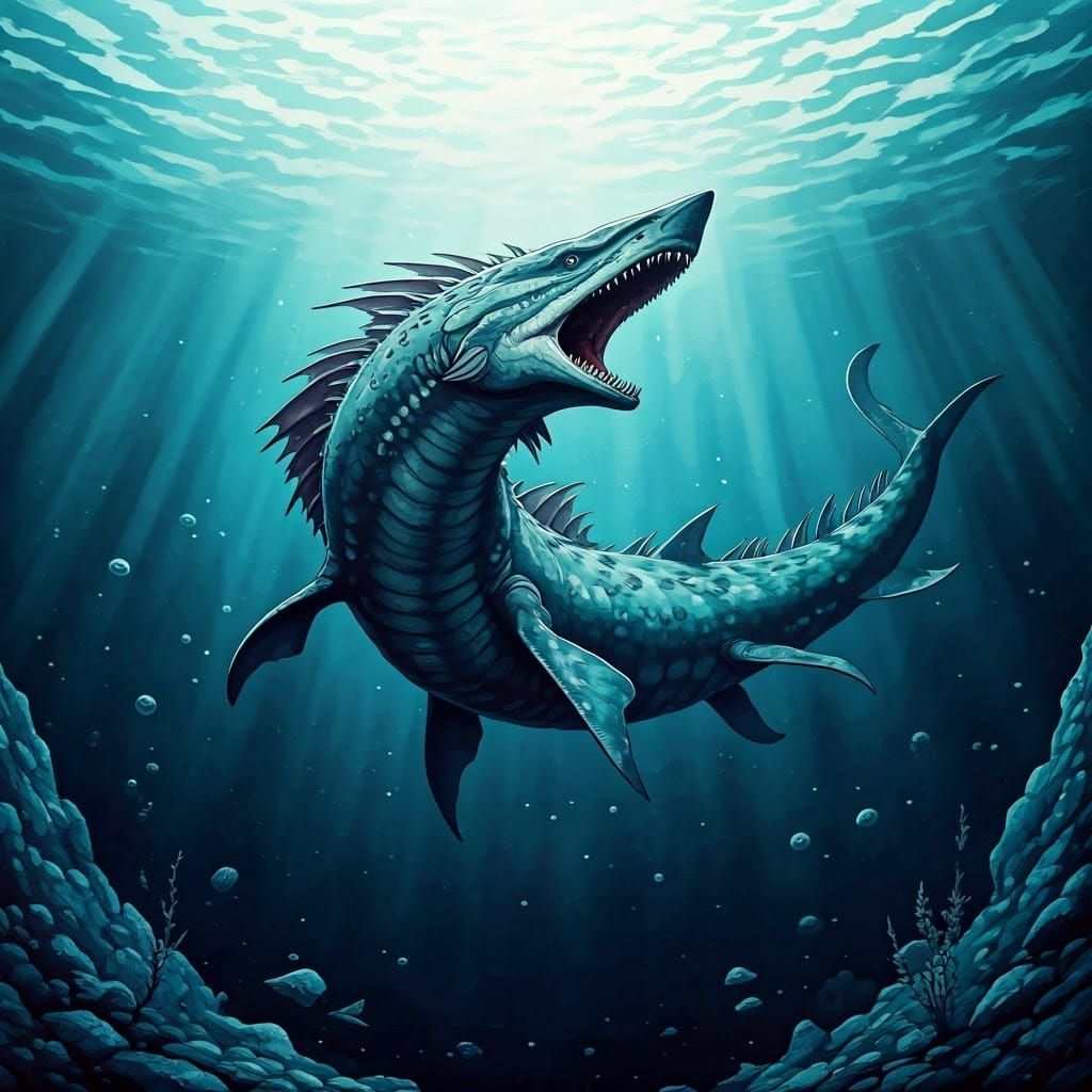Hyperdetailed Leviathan monster  battling megalodon Undergro...