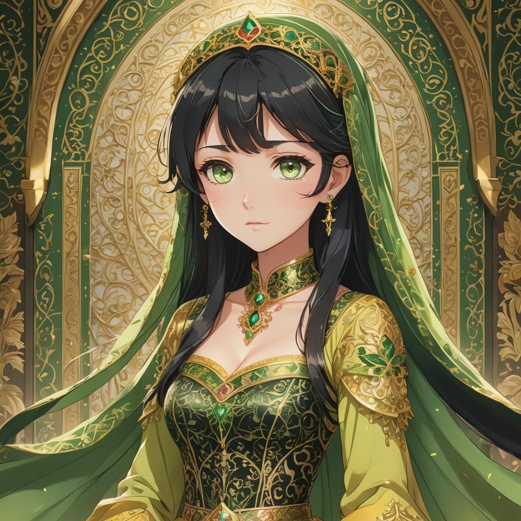 Anime Princess in Ottoman-Inspired Digital Art