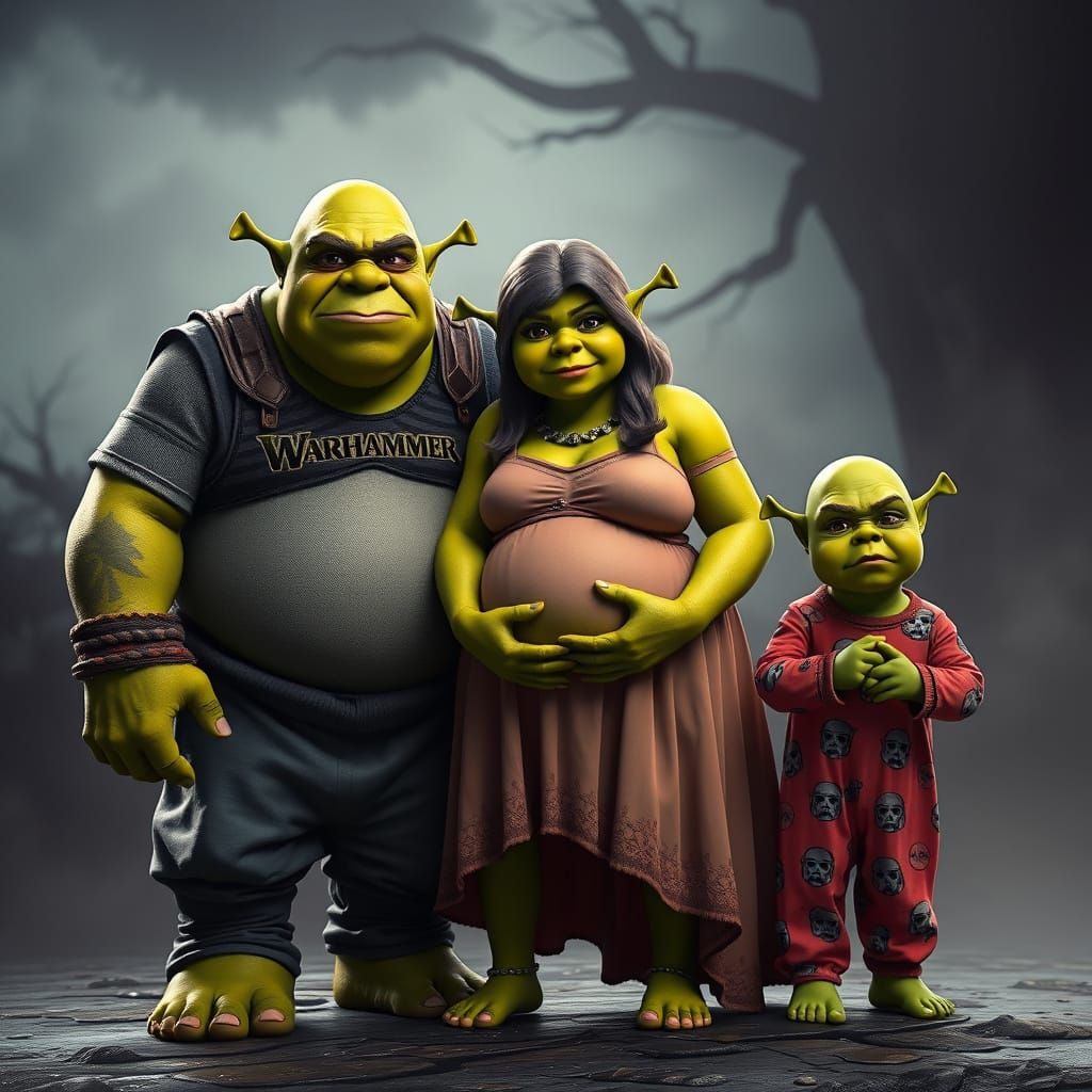 Fantastical Ogre Family in Vibrant Fantasy World
