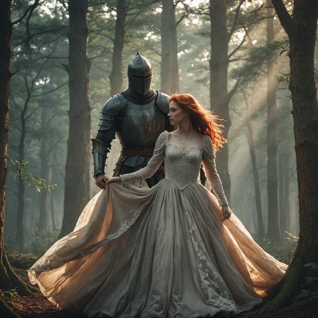 Headless Knight and Maiden in Dark Fantasy Forest