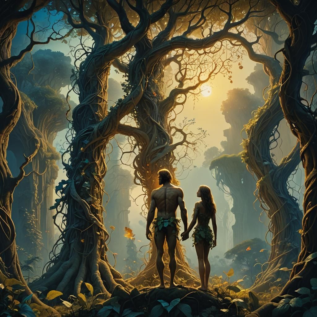 Adam and Eve in Eden: Beksiński-Inspired Matte Painting