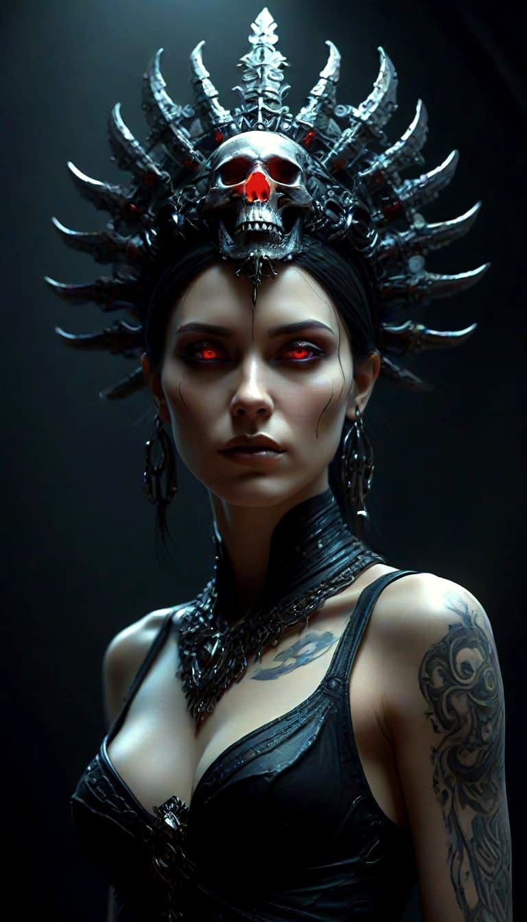 Macabre Queen of Shadows with Skull Headdress