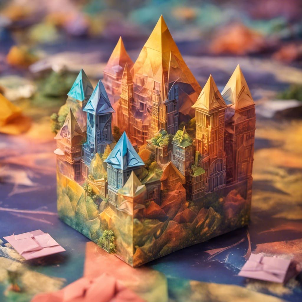 Origami Multiverse Cube in Golden Hour Lighting