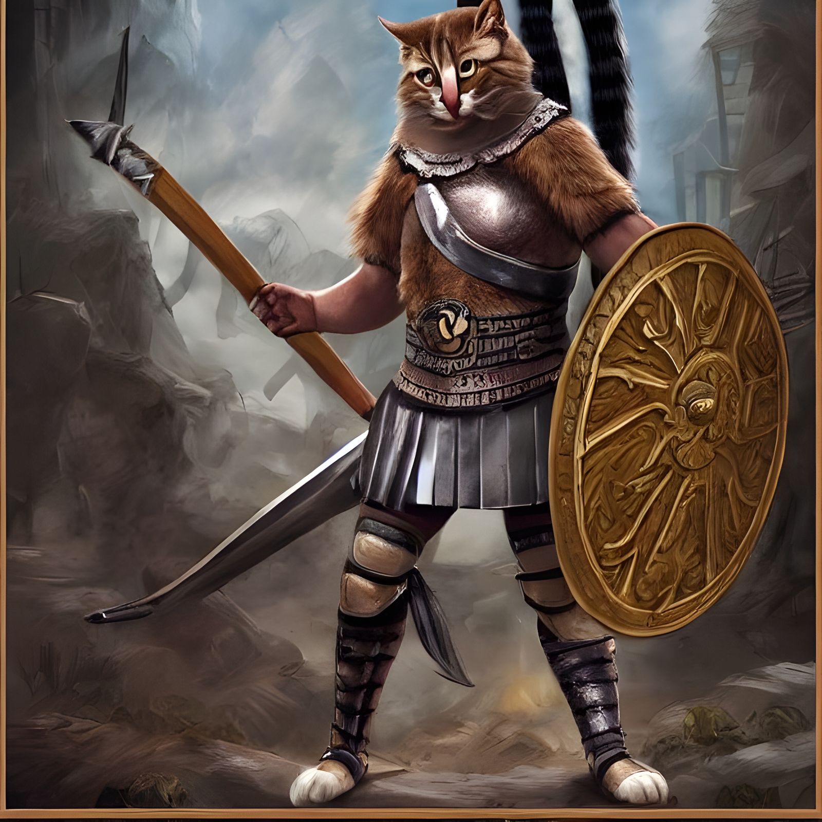 Roman Warrior Cat in Cartoon Style