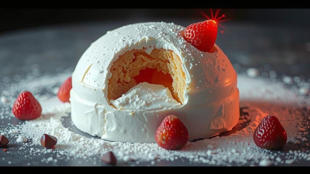 Smashed Cake on Marble Floor After Fight, Red Filling