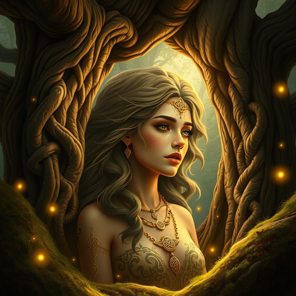 Ethereal Celtic Goddess Emerge from Ancient Oak