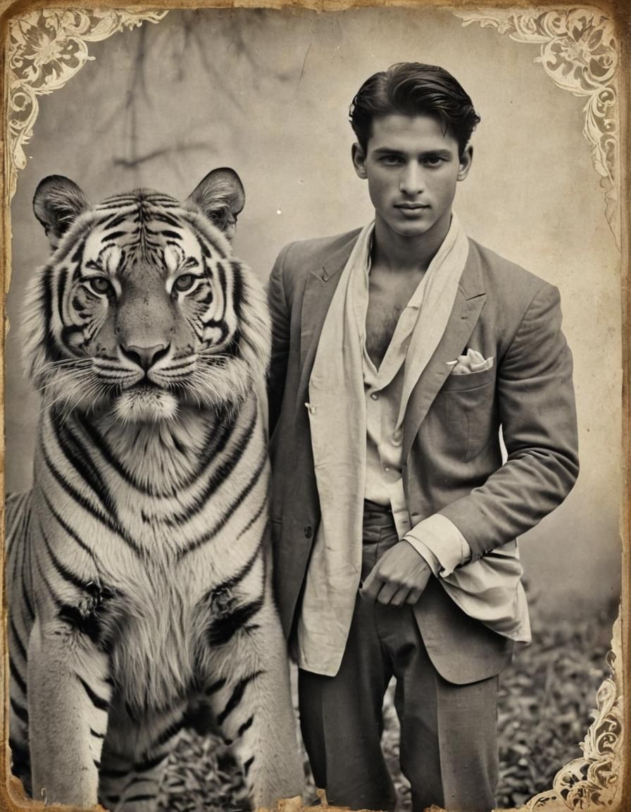 Vintage Photo of Royal Prince and Tiger
