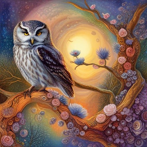 Surreal Owl Collage in Scrapbook Style