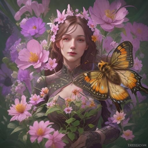 Detailed Illustrations of Pollinator Insects in Natural Habi...