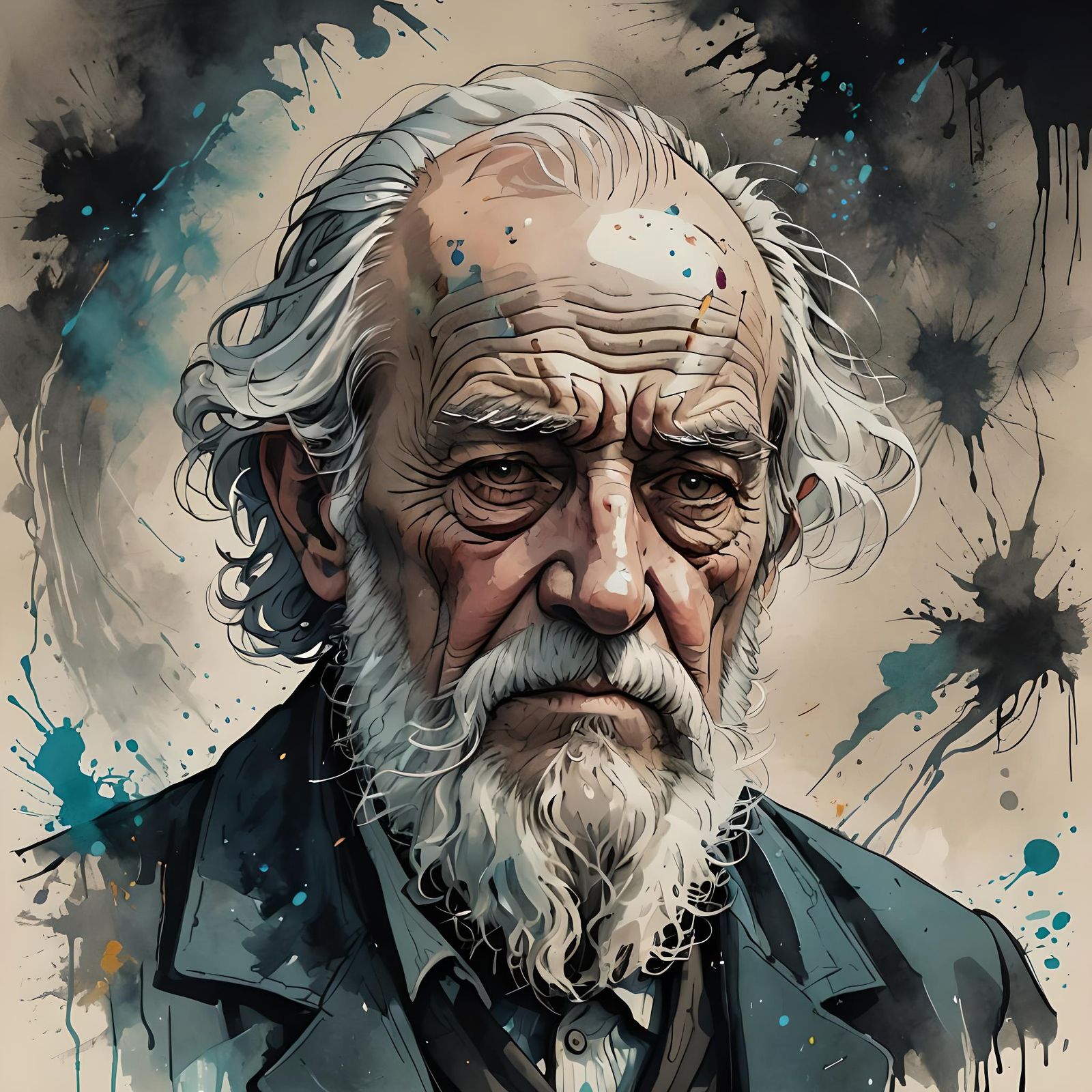 Ethereal Old Man Contemplates Fate in Fantastical Landscapes