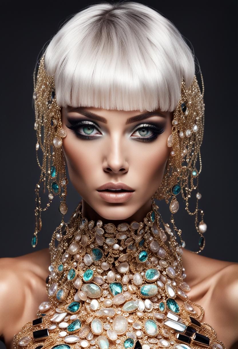 Fashion Model with Rhinestone Makeup, Studio Shot