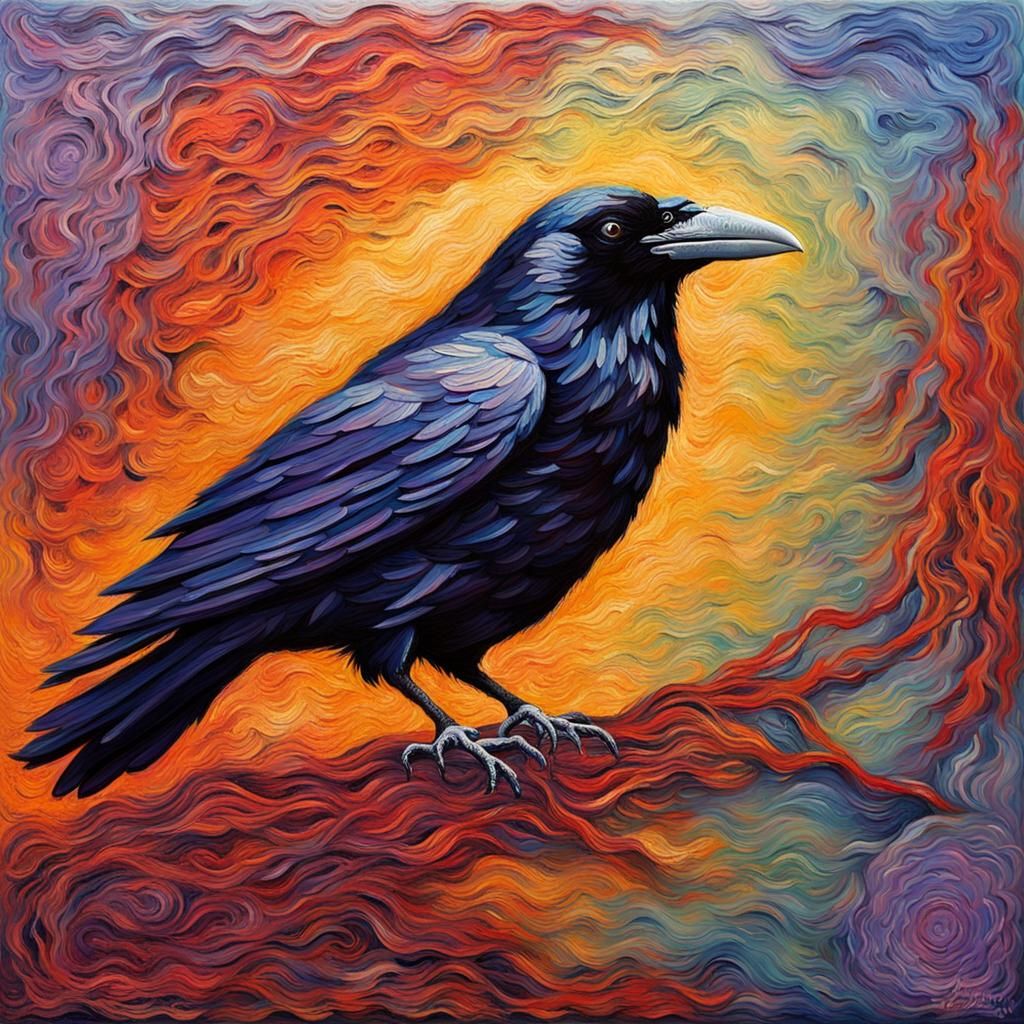 Lace Raven in Expressionist Impasto Oil Painting