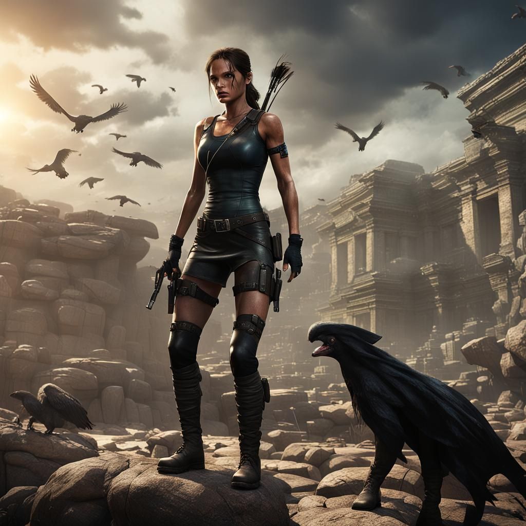 Lara Croft Tomb Raider Scene, Detailed Digital Painting