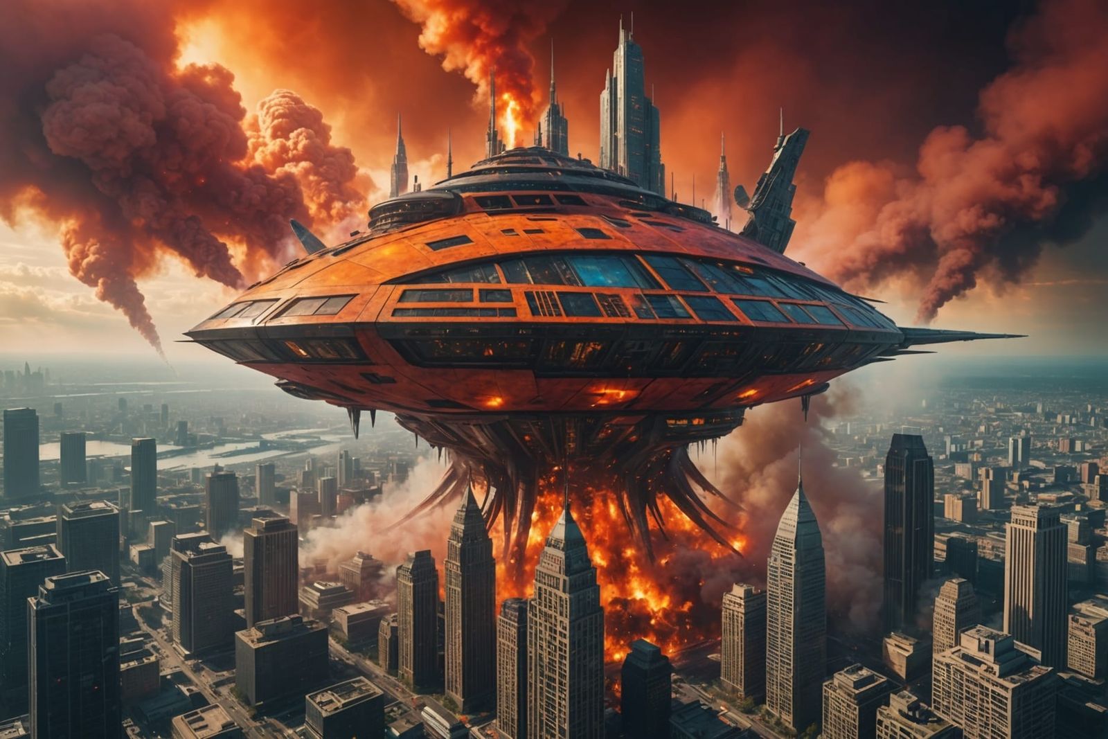 Alien Apocalypse Cityscape: Fractal Warship Invasion