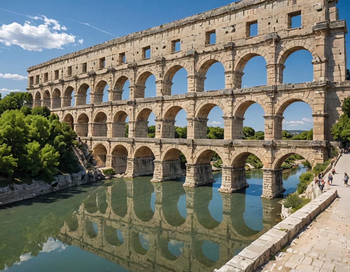 Pont du Gard: Ancient Roman Aqueduct on a Sunny Day