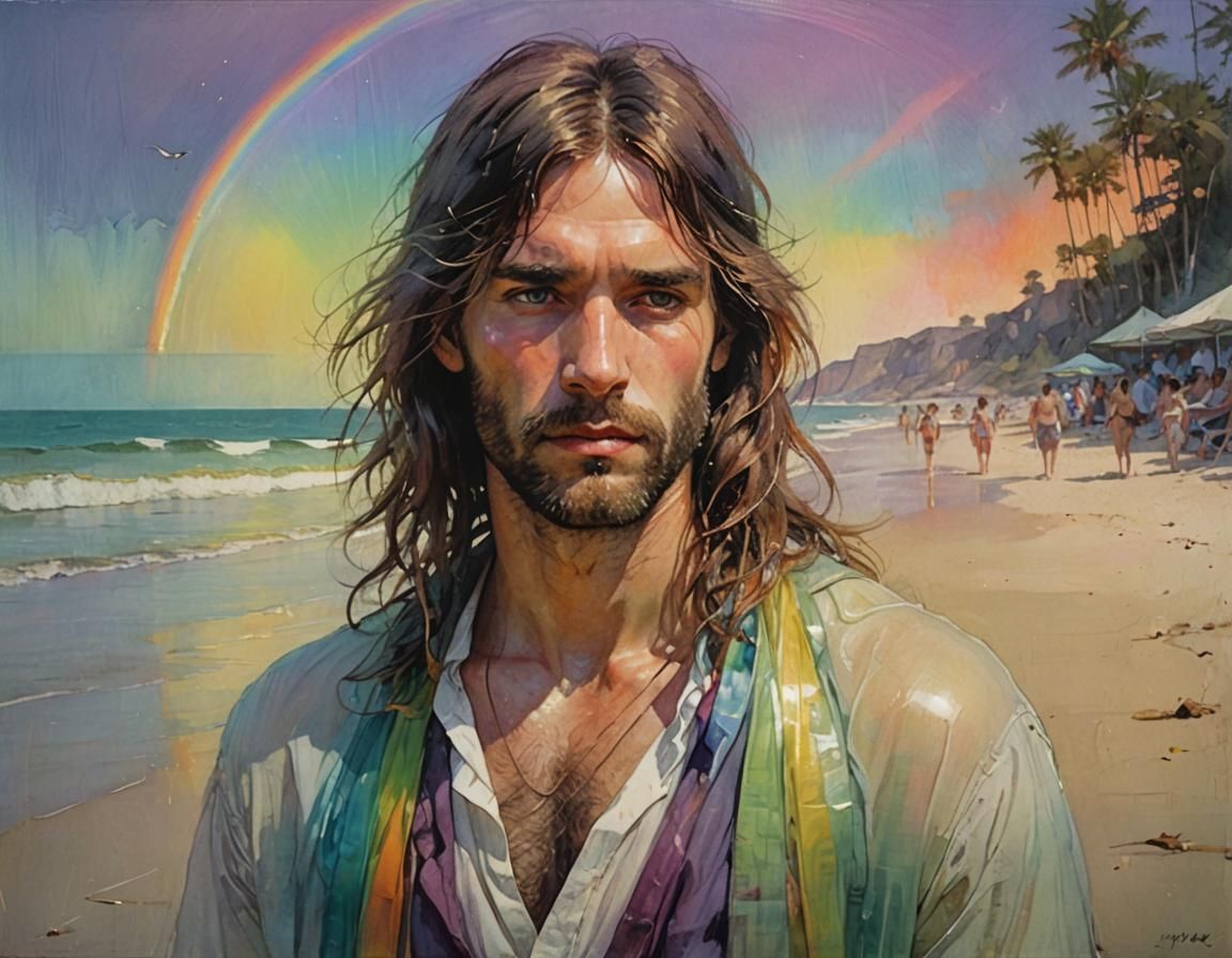 Ethereal Beach Party Portrait in Vibrant Oils