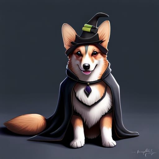 Realistic Witch Corgi Photo with Depth of Field