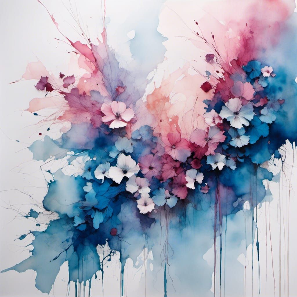 Watercolor Floral Background in Blues and Pinks