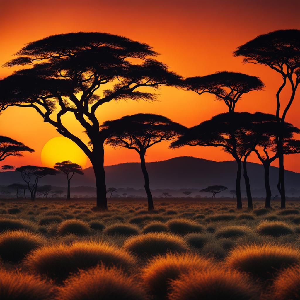 African Sunset Landscape with Diamond Accents