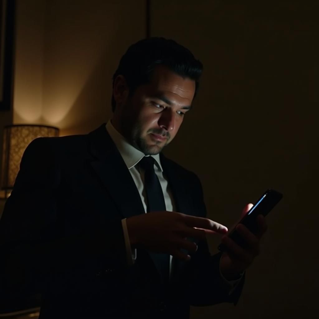 Contemplative Businessman in Dimly Lit Room: Cinematic Film ...