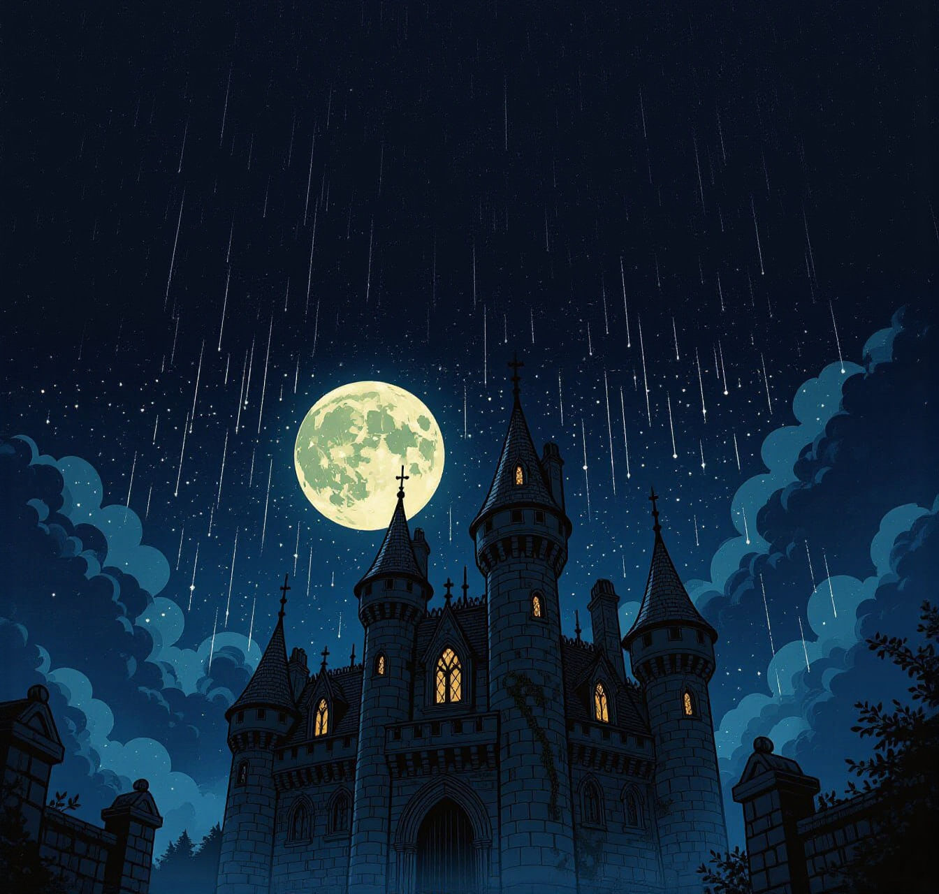 Gothic Castle Under Starry Night Sky