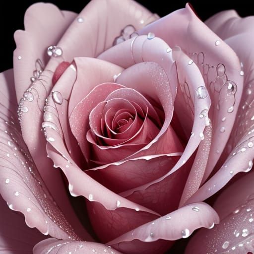 Intricate Red Rose with Dew Drops