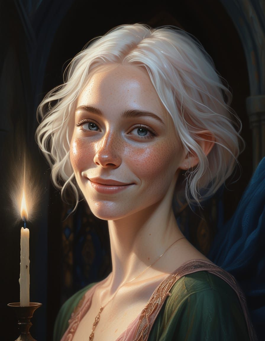 Renaissance Elf Woman in Ethereal Chapel Oil Painting