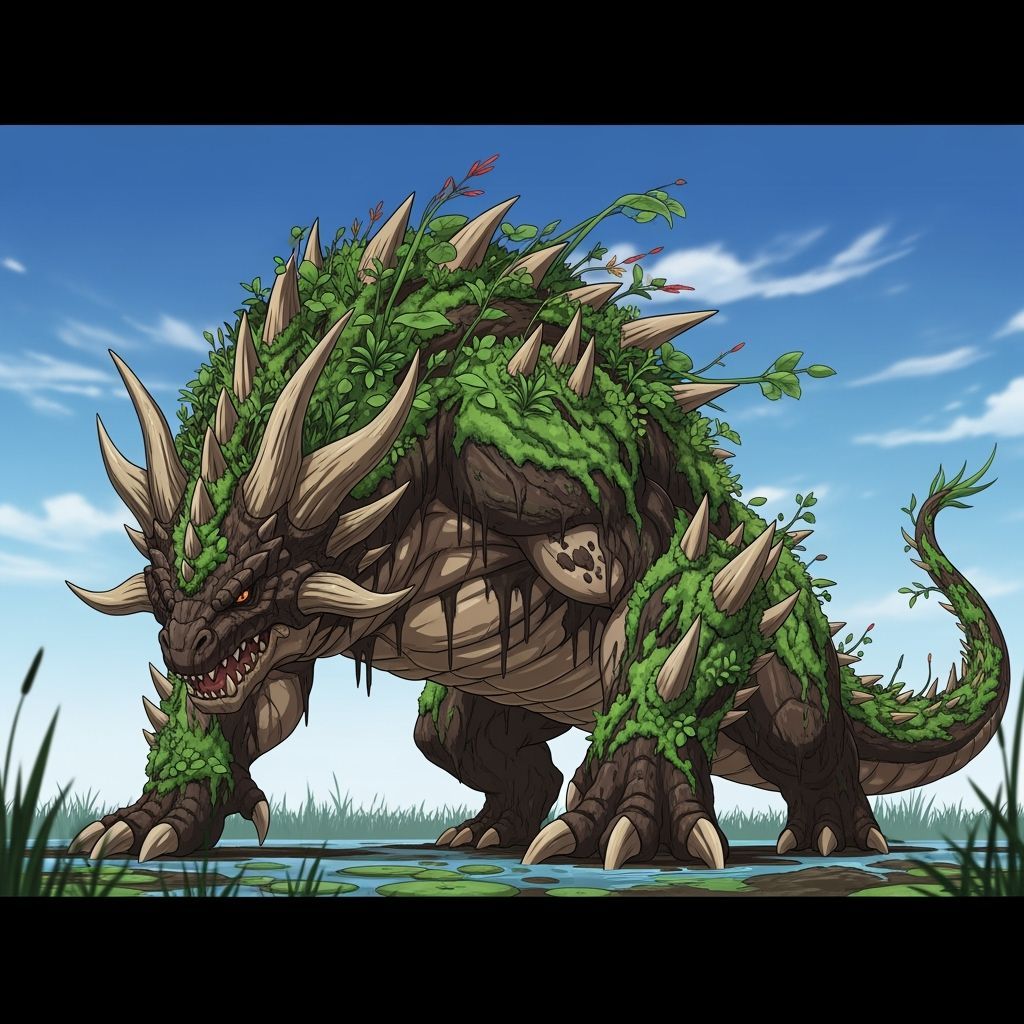 Massive Terramphibian Kaiju in Vibrant Anime Style