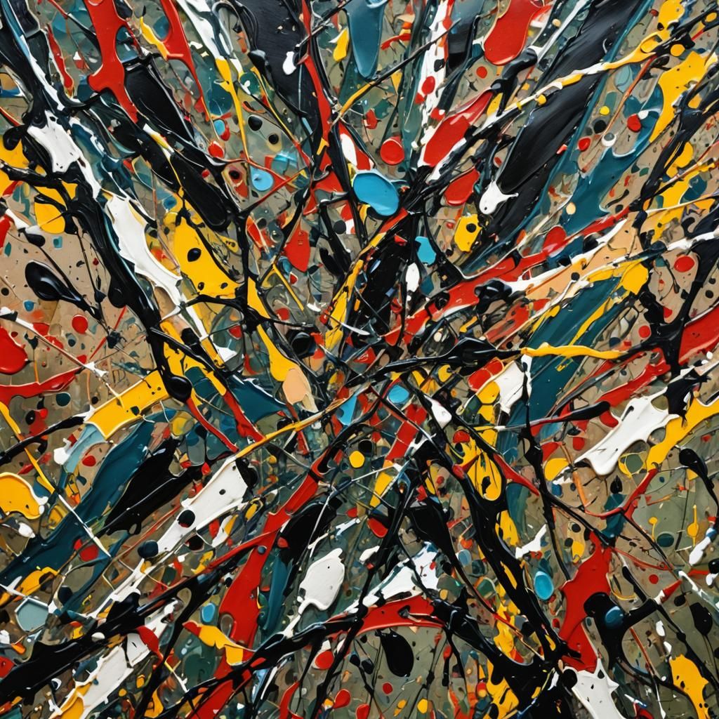 Abstract Expressionist Painting with Symmetric Shapes and Im...