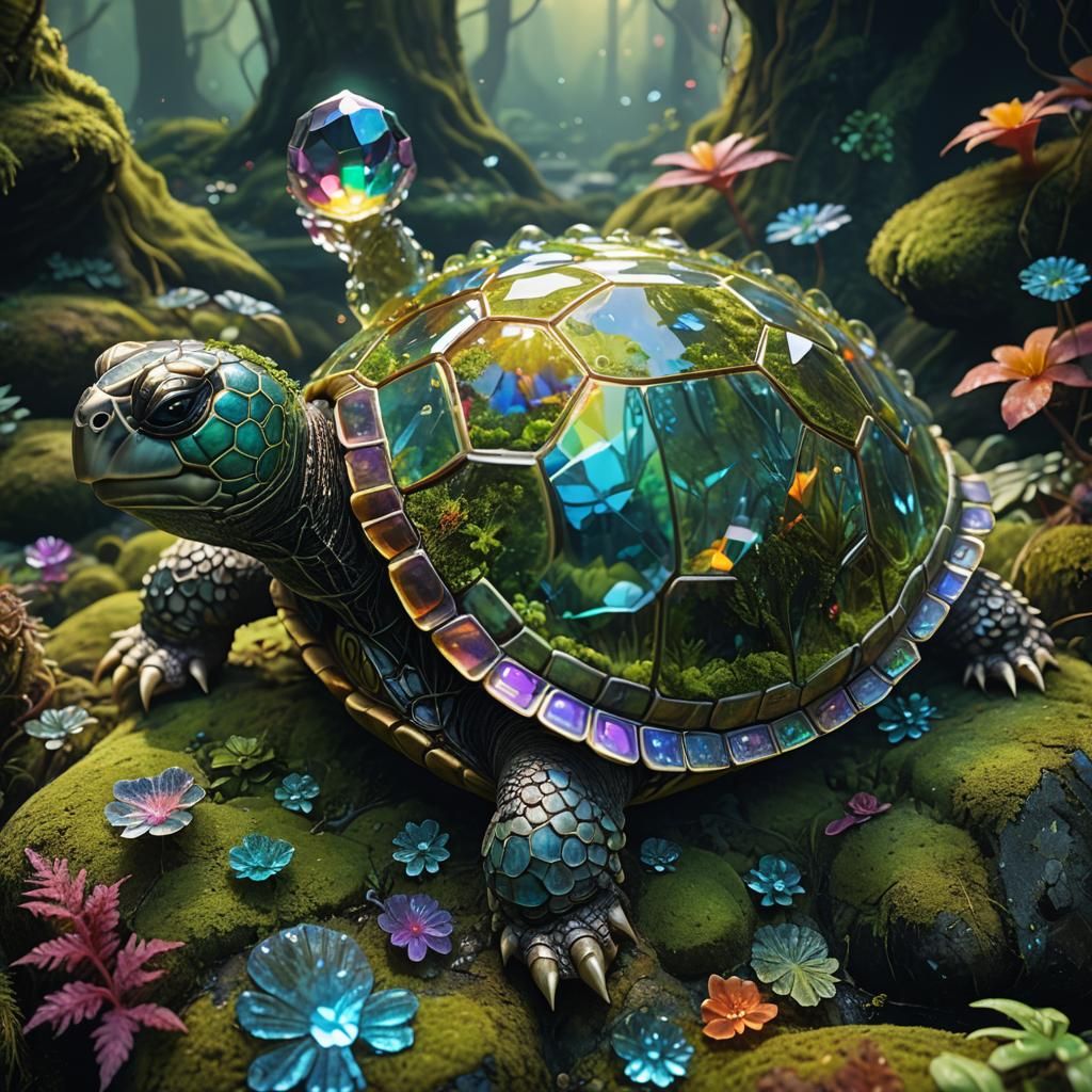 Ornate Crystal Turtle in Fantasy Forest