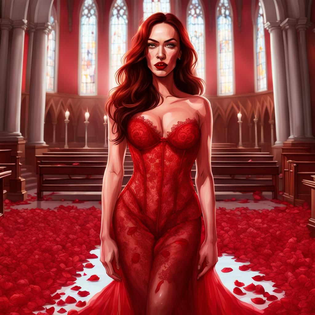 Redhead in Red Wedding Dress: Hyperrealistic Portrait