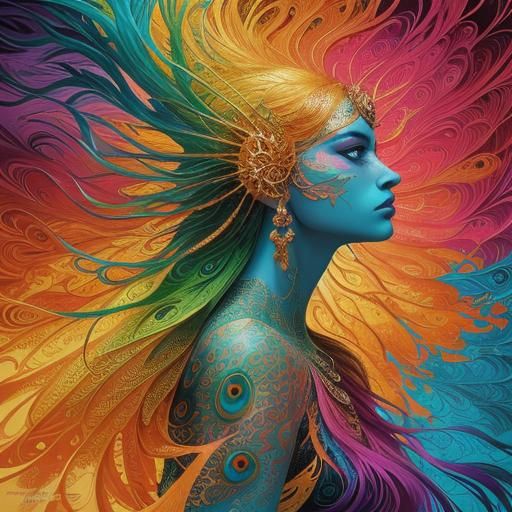 Dragon Peacock Woman in Abstract Expressionism Style