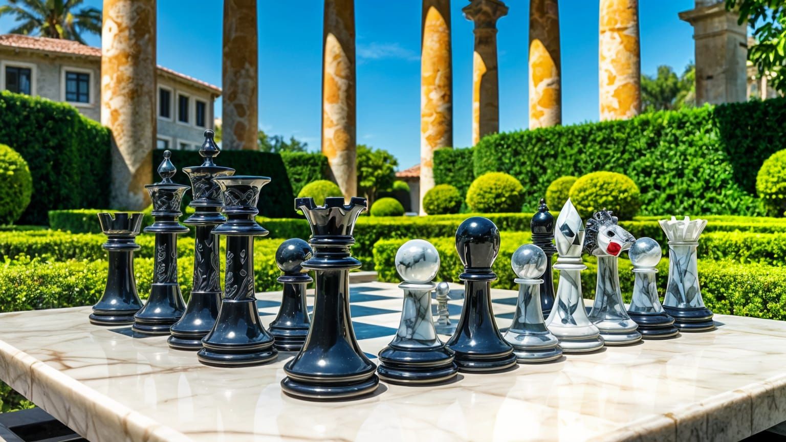Enameled Glass Chess Set in Sunny Garden