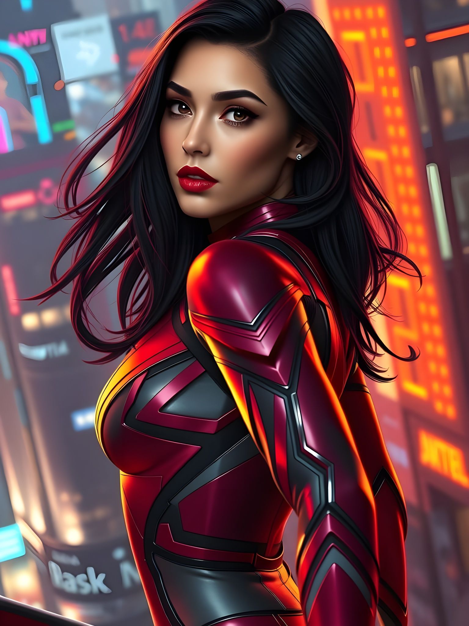 Sultry Superheroine in Marvel Comics Style