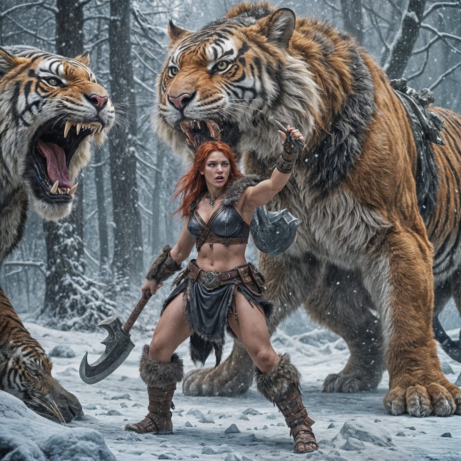 Fierce Red-Haired Barbarian with Tiger, Concept Art