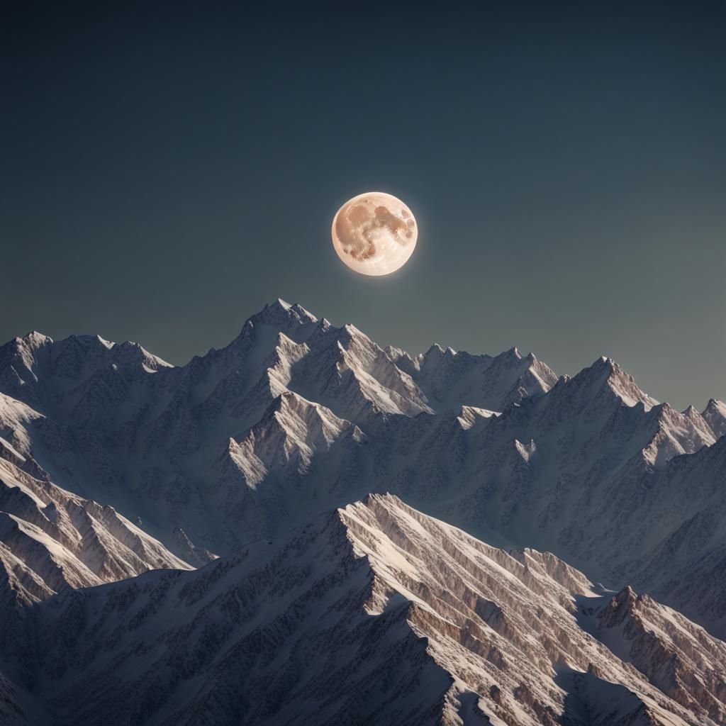 Hyperrealistic Moon Over Mountain Range in 64k