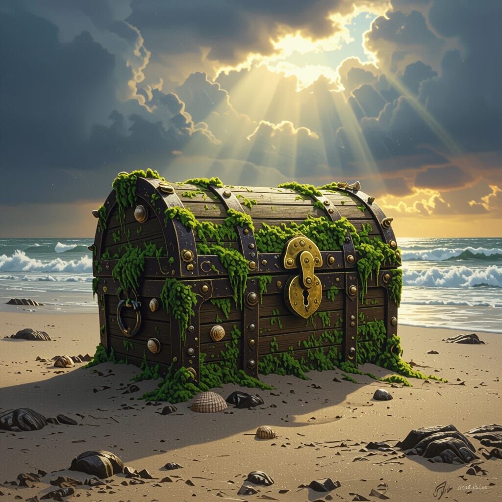 Mossy Treasure Chest on Desolate Beach