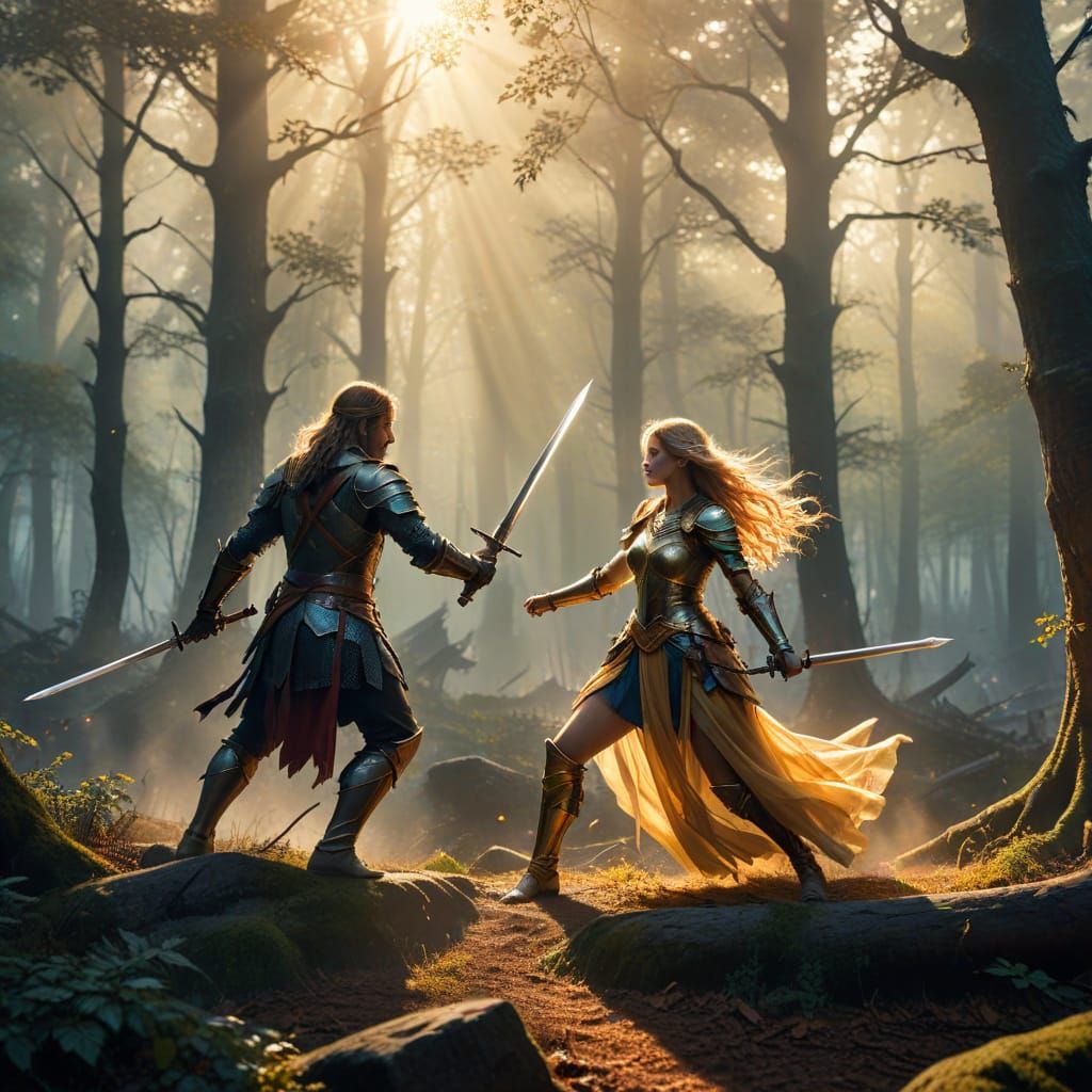 Epic Fantasy Battle in a Mystical Forest