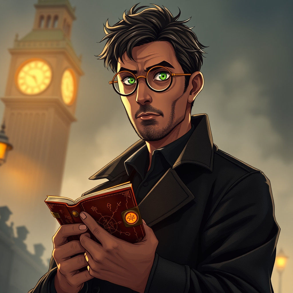 Historian with Glowing Journal in Anime Style