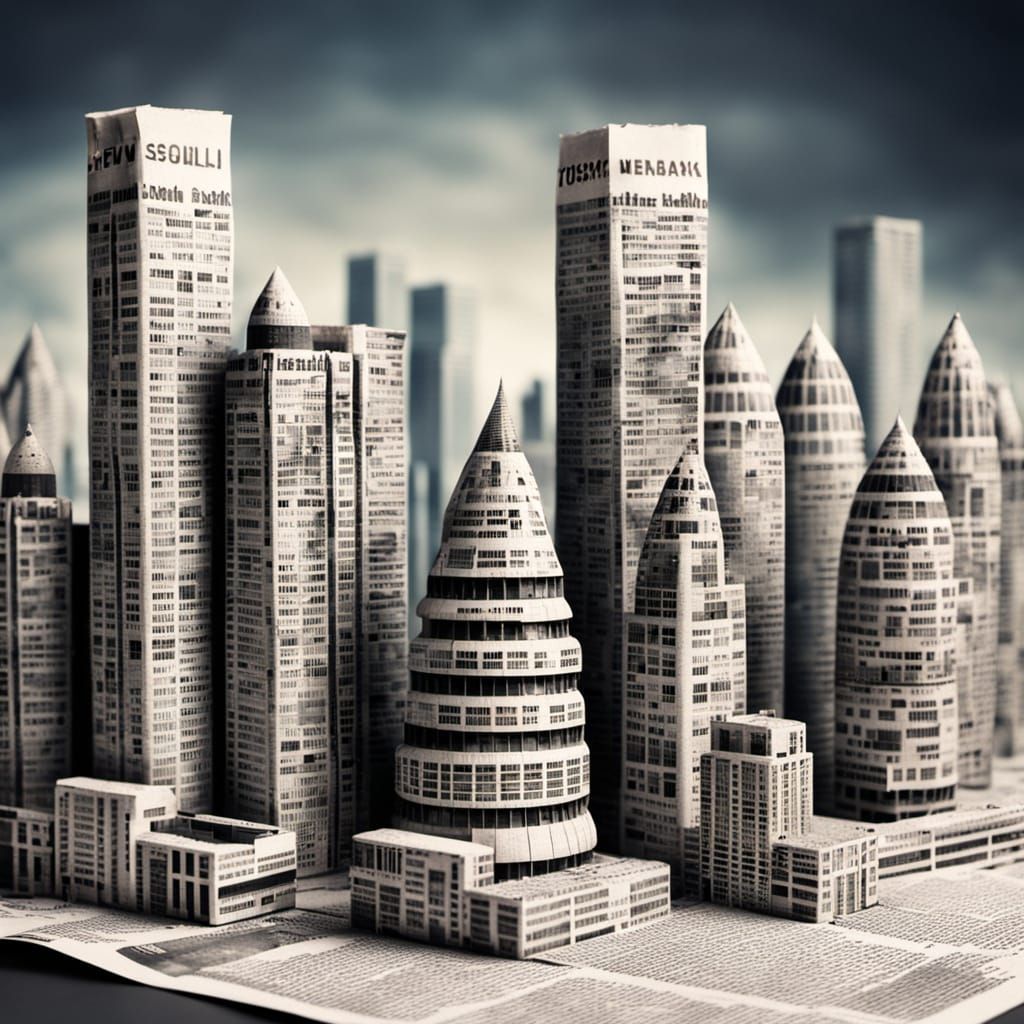 Newspaper Skyscraper Cityscape in Paper-Mache Style