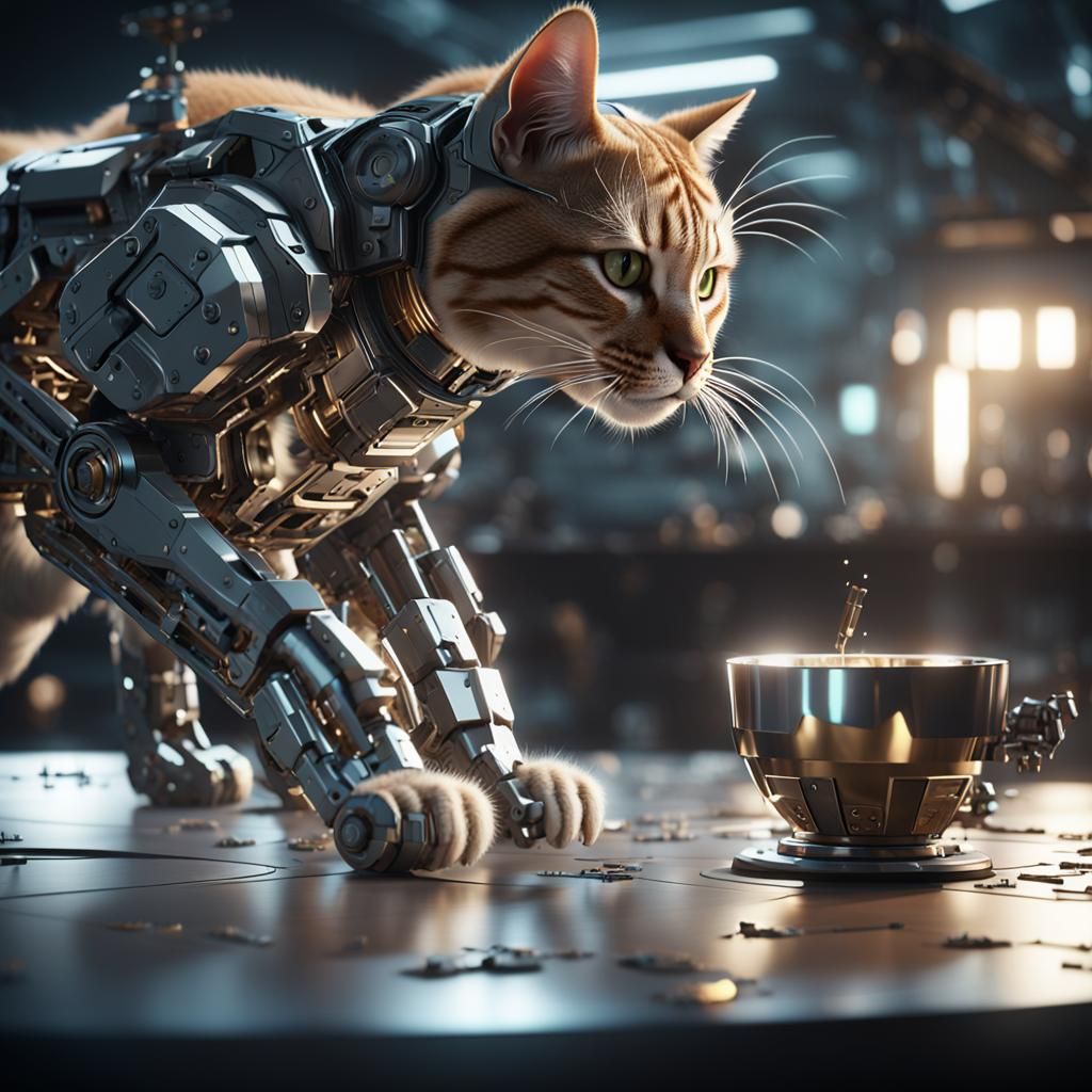 Futuristic Cat Mischief: Sci-Fi Table Tipping in 8K