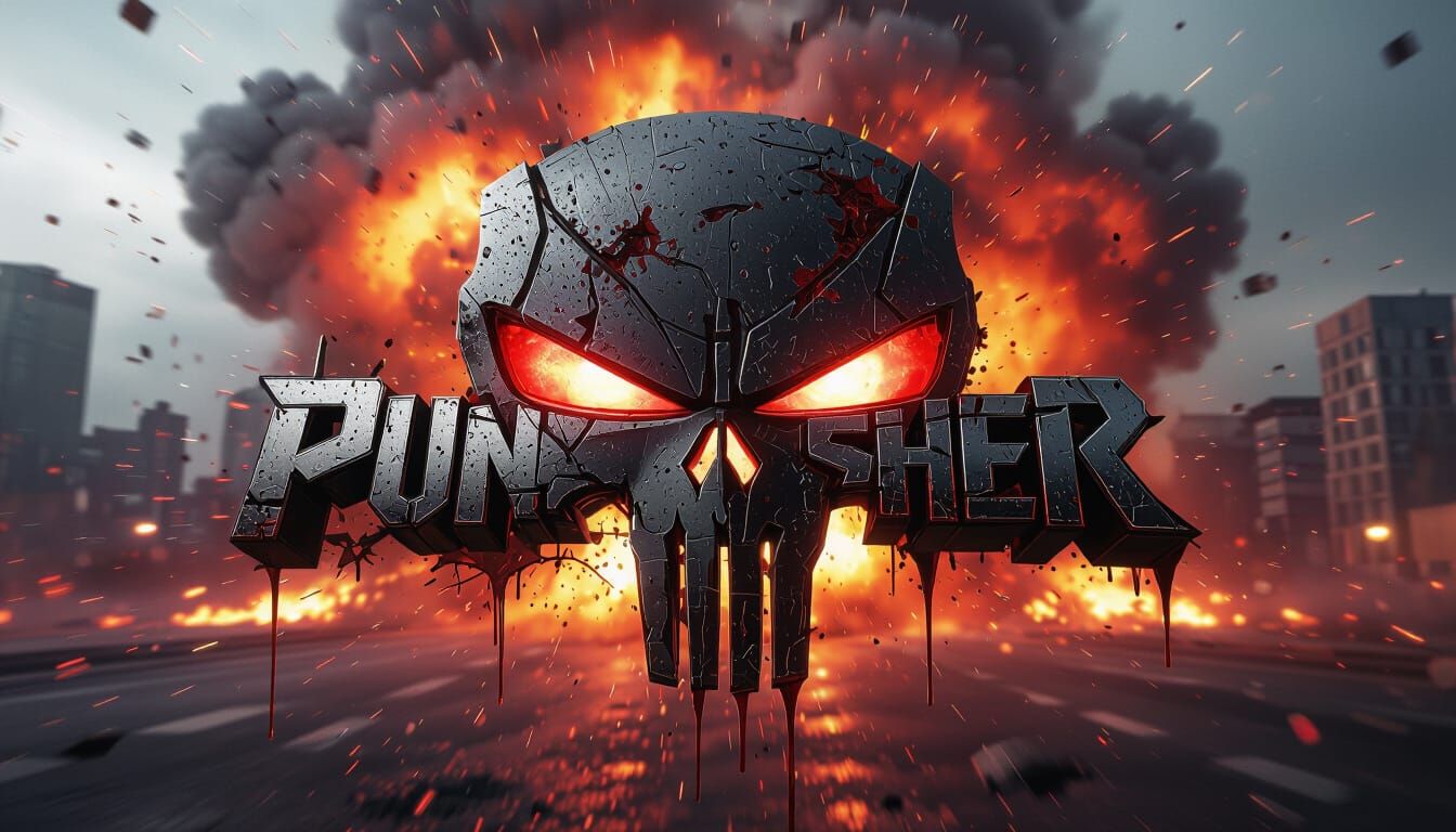 Punisher Logo With Explosive Cyberpunk Background