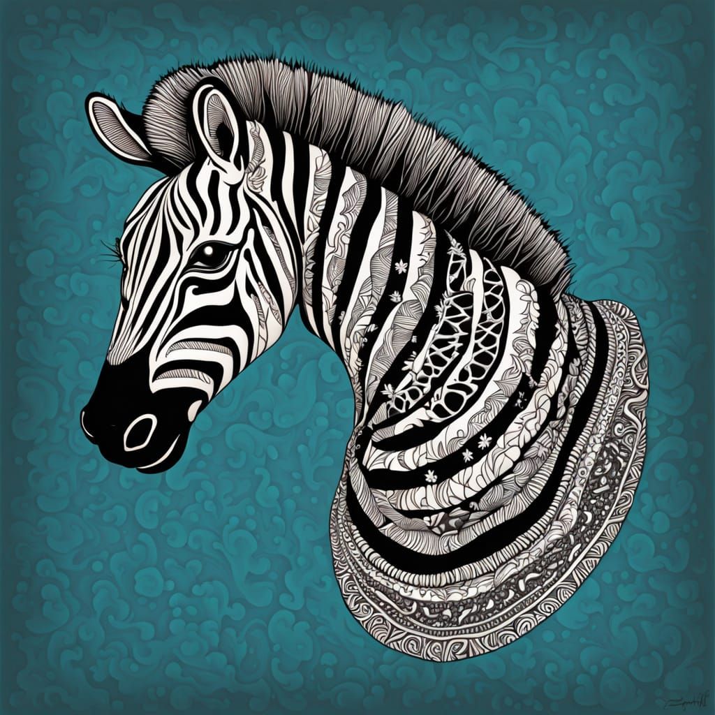 Zesty Zebra in Zentangle Zincography Style