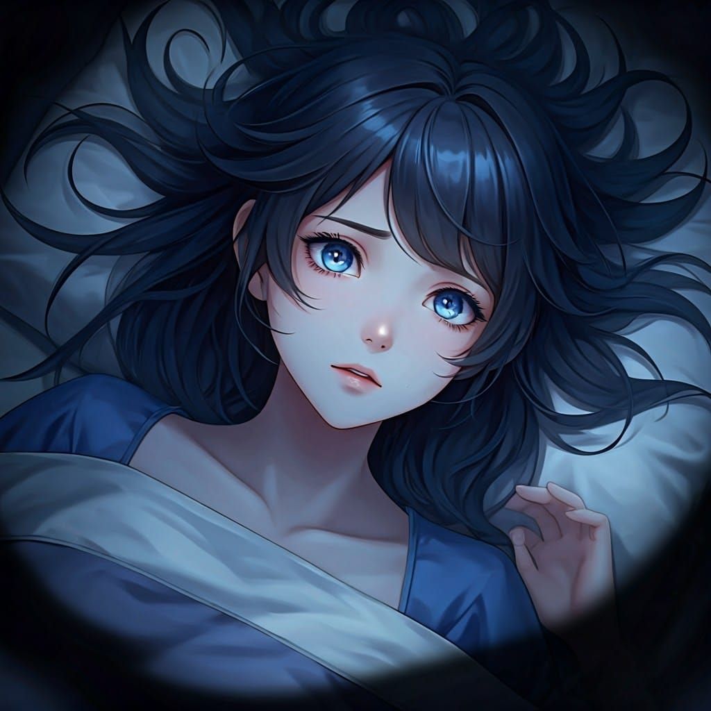 Distressed Woman in Eerie Bedroom Scene