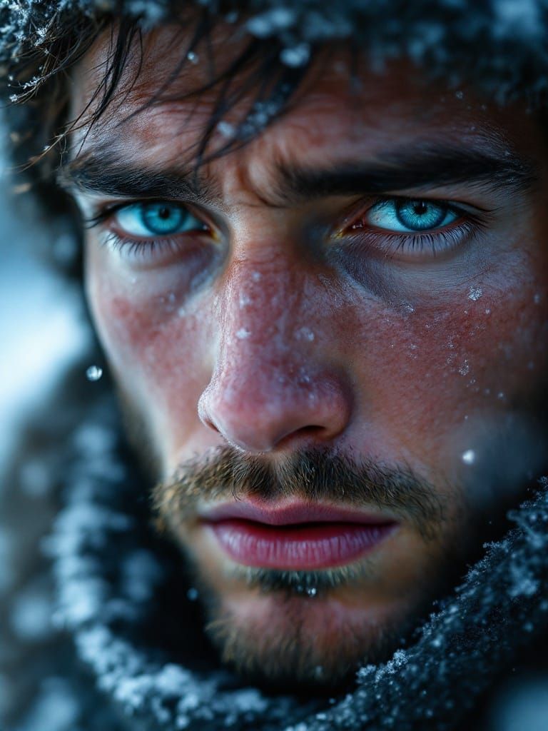 Emotional Portrait of a Frozen Man in Cinematic Realism