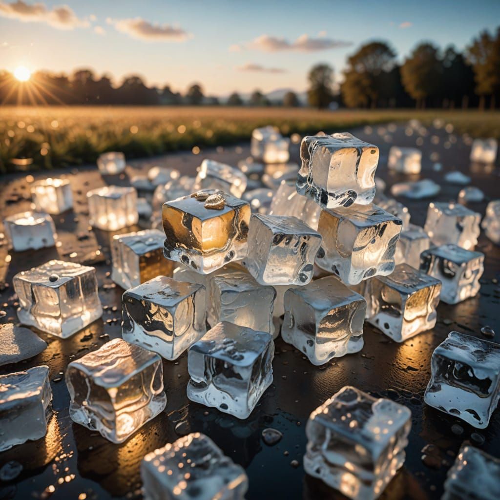 Melting Ice Cubes in Soft Focus