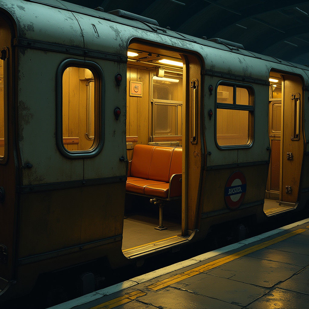 Vintage London Underground Train in Syd Mead Style