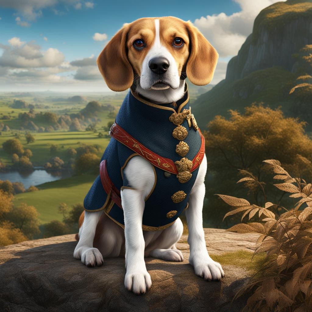 Beagle in 1830s British Clothing, Detailed Painting